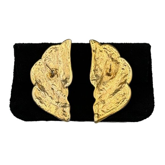 VINTAGE 80s Classic Glamour Gold & Peach Swirl Winged Thick Enamel Stud Earrings - Picture 5 of 8